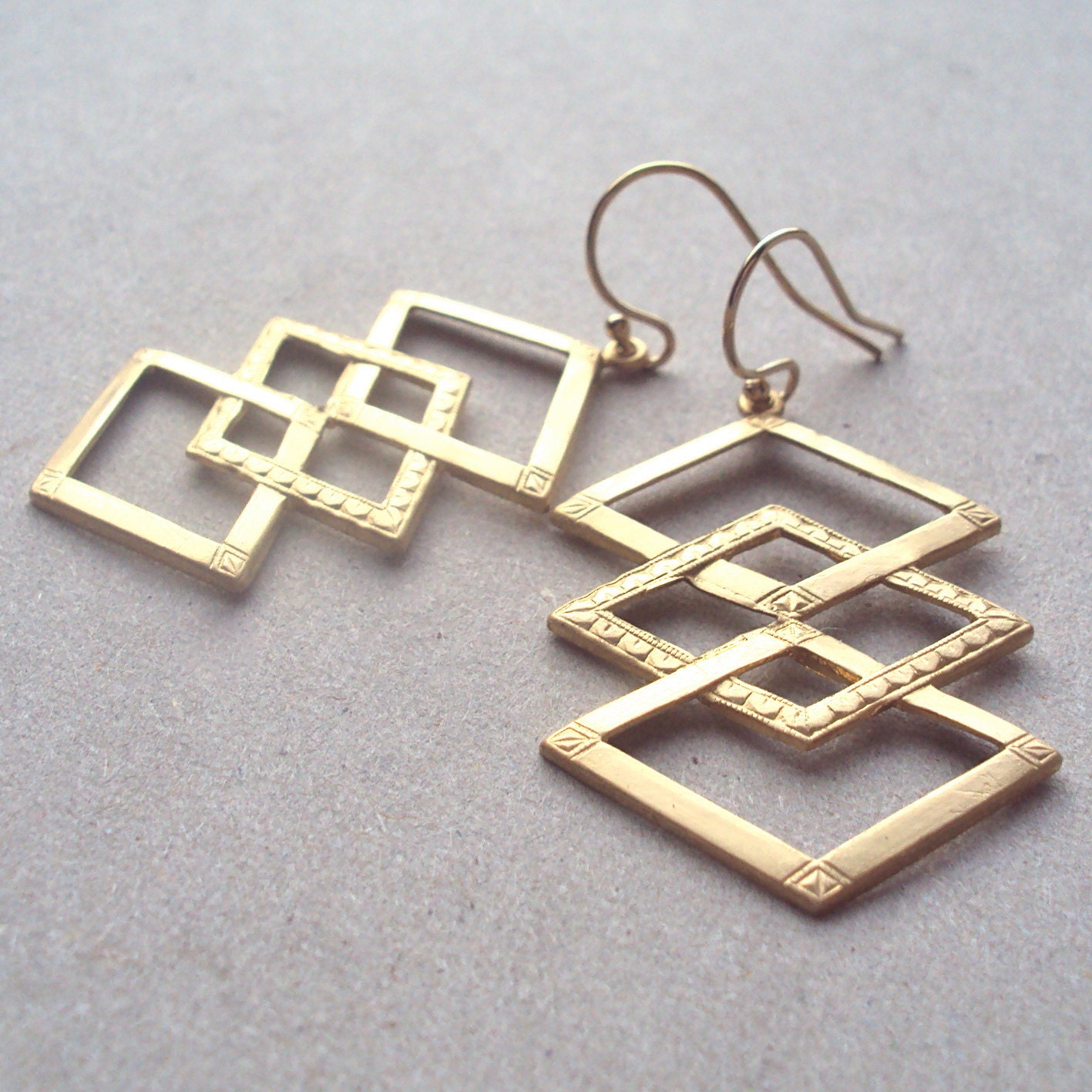 Gold Diamond Shaped earrings with gold filled ear wires - geometric style