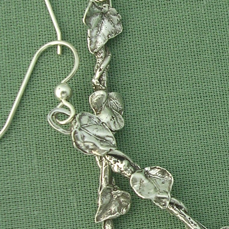 Ivy leaf earrings silver twig earrings vining leaves