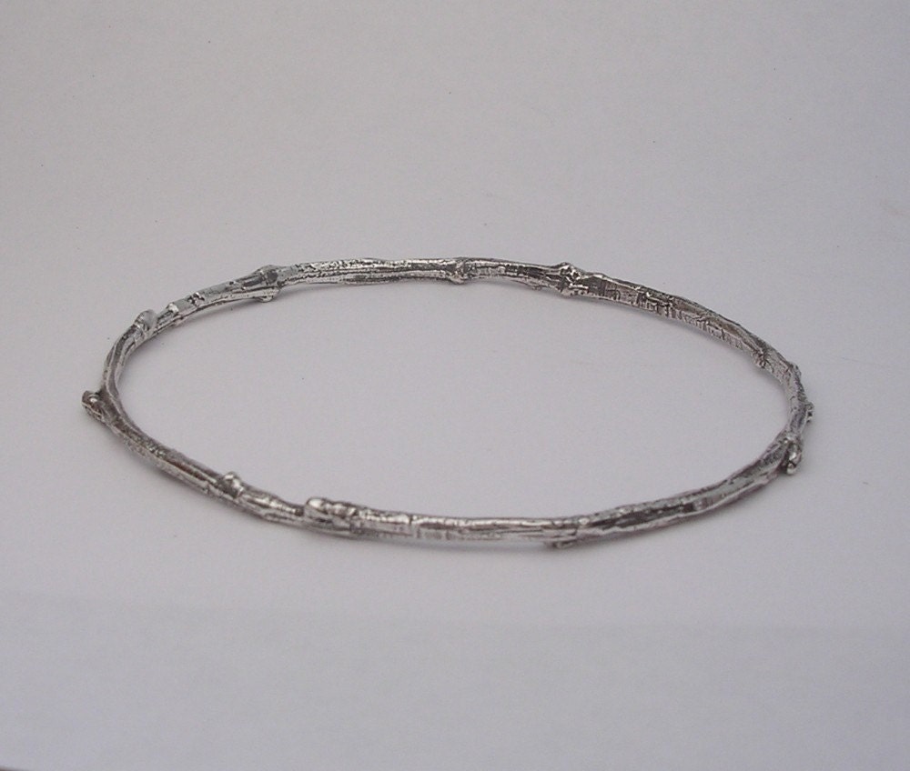 twig bangle bracelet sterling silver nature jewelry standard size