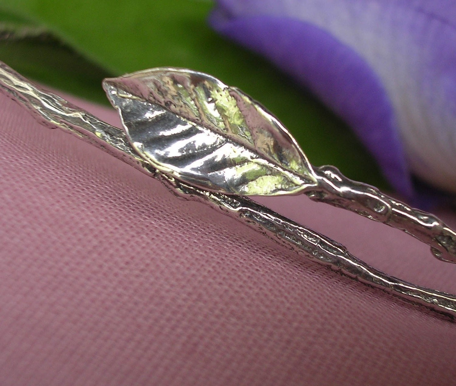 rose leaf bracelet twig bracelet large size bangle sterling silver