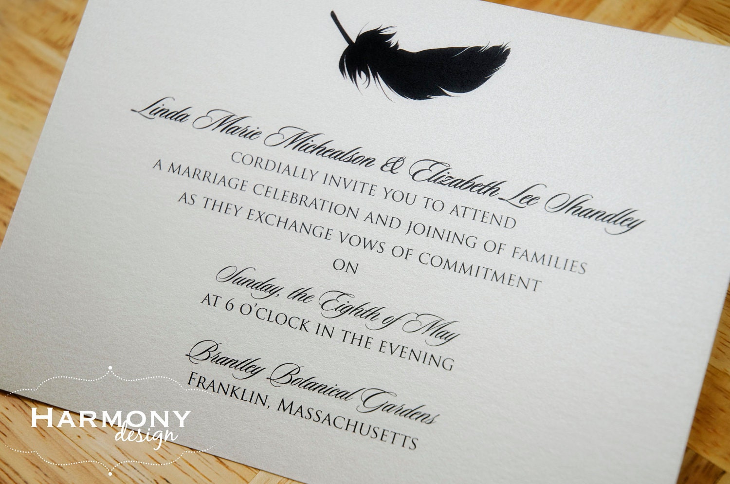 Black Feather Commitment or Wedding Invite - Set of 25