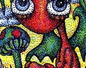 SALE Magnetic Art Puzzle Red Winged Alien Gargoyle Big Eyed Freak Doody Head Pointillism