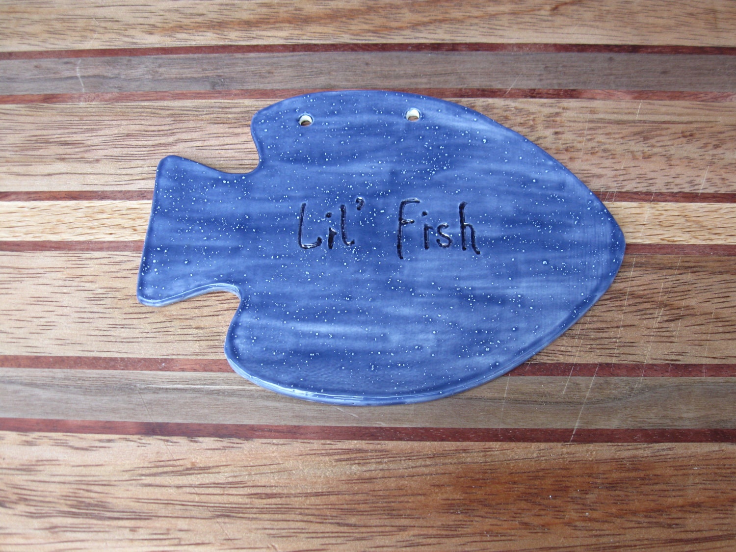 Handmade Ceramic Key West Ocean Blue Lil Fish Plaque Perfect for Young Boy or Baby Boy Room