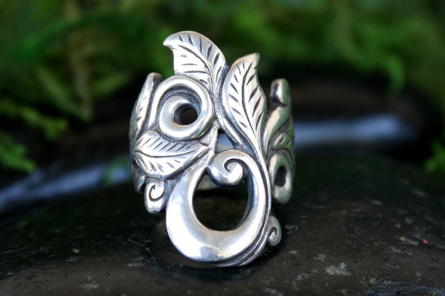 Garden of Earthly Delights, The Botanical Beauty, Hand Carved and Cast Sterling Silver Ring, Ready to Ship in Size 6,7,8
