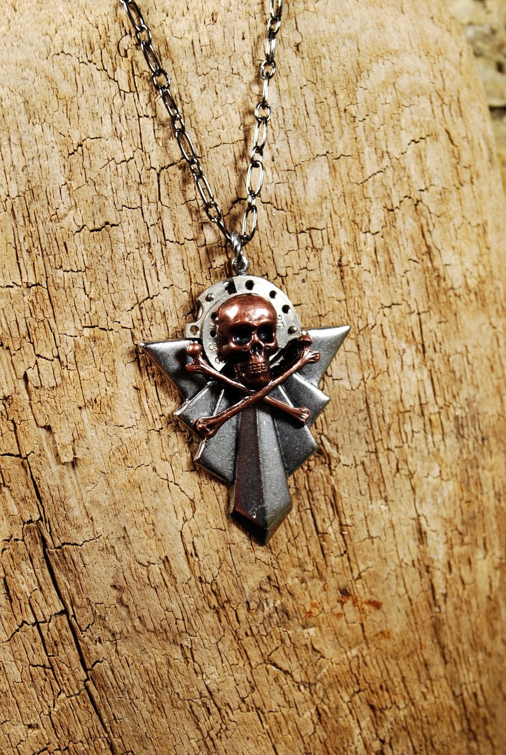 Steampunk Necklace // GOTHIC // Watch Part Skull and Crossbones Pendant Necklace by Steampunk Vintage - SALE