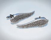 Steampunk Cufflinks Vintage Angel Wing Ox Silver Mens Cuff Links by Steampunk Vintage Design