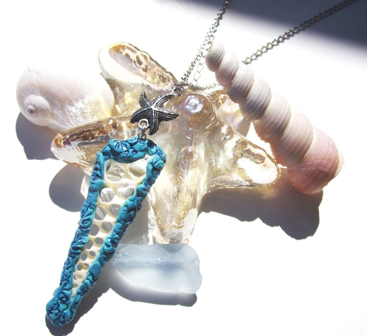 Mermaid Style Sea Shell and polymer Clay Necklace