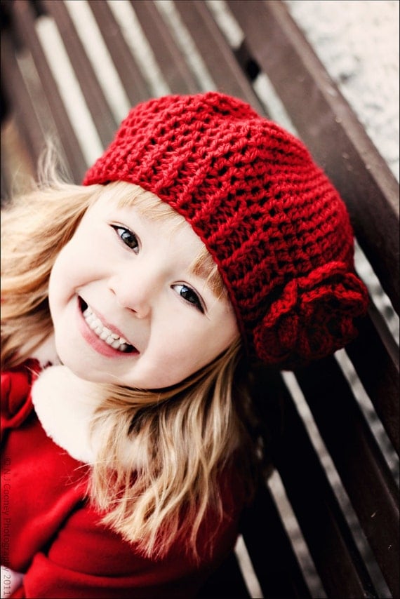 0021 - PDF PATTERN for Children's Crochet Slouchy Hat with Flowers and Leaves - Sizes Included for CHILDREN 3-12 years