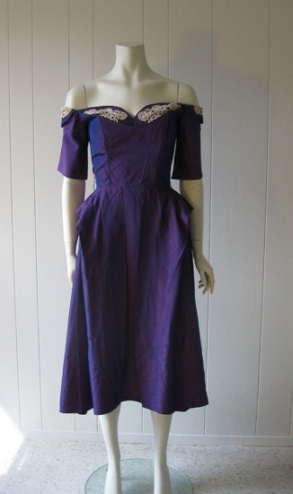50s violet tafetta COCKTAIL DRESS costume as is size small
