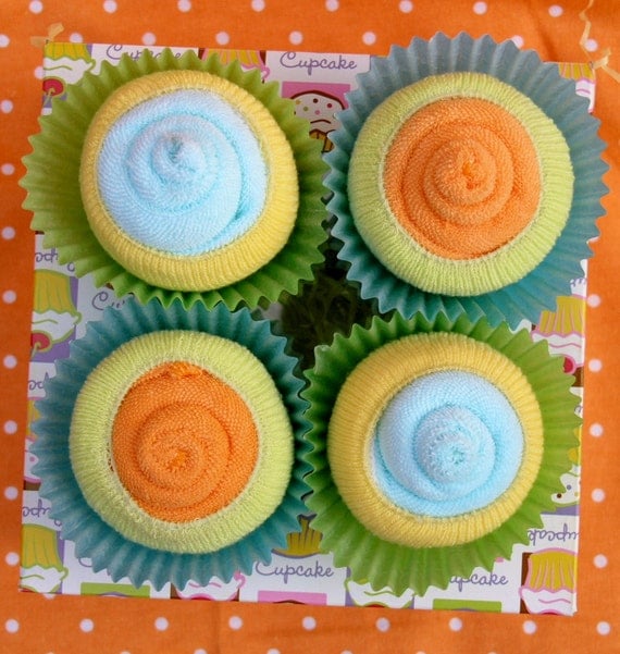 4 pack of Baby Cupcakes: Unisex Baby Gift- Neutral Colors