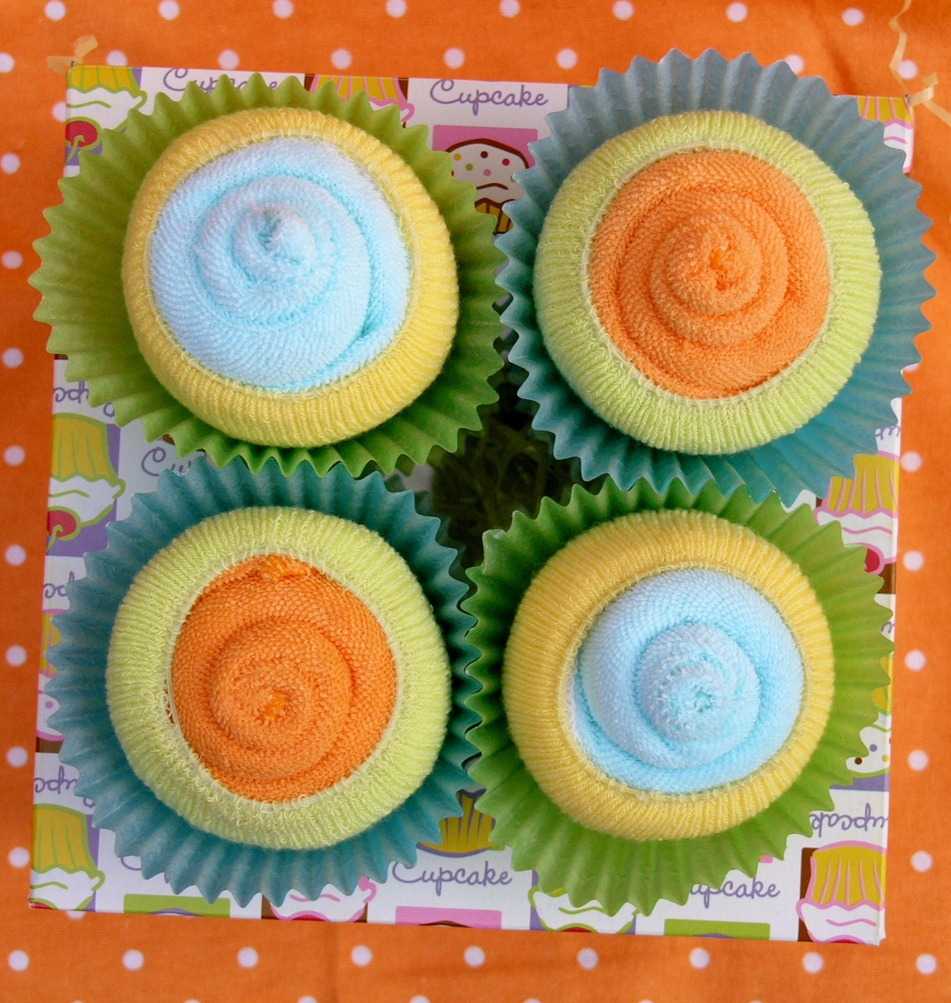 4 pack of Baby Cupcakes: Unisex Baby Gift- Neutral Colors