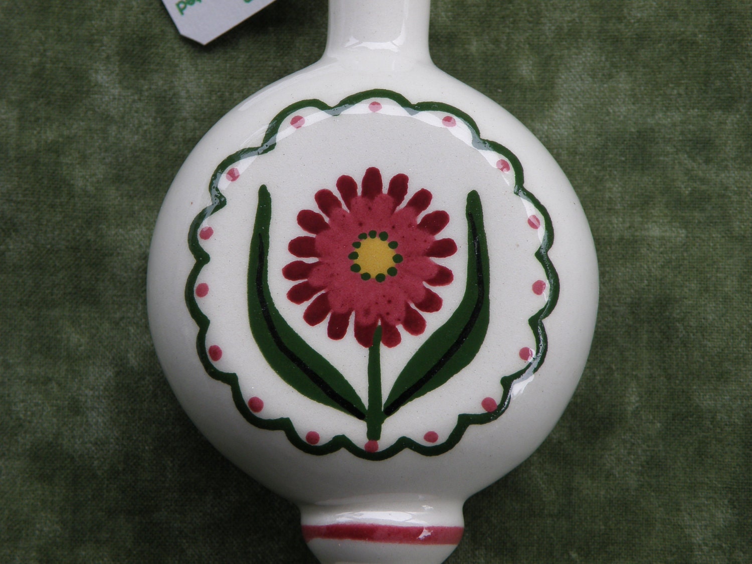SALE Folk Art Flower Ornament - Handpainted Original Christmas Pottery - Vintage Shaped - Signed - Made In America