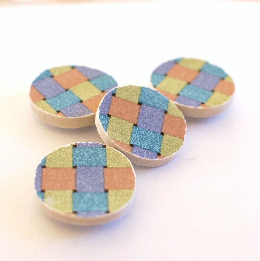Magnets - Broken Plate - Recycled China - Colorful - Basket Weave Pattern - Set of 4