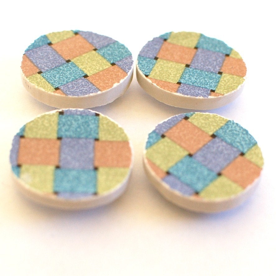Magnets - Broken Plate - Recycled China - Colorful - Basket Weave Pattern - Set of 4