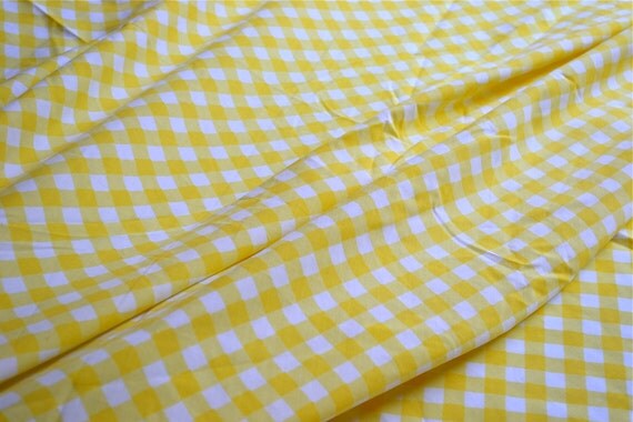 Vintage Bed Sheet Yellow Gingham Check Print by pumpkintruck