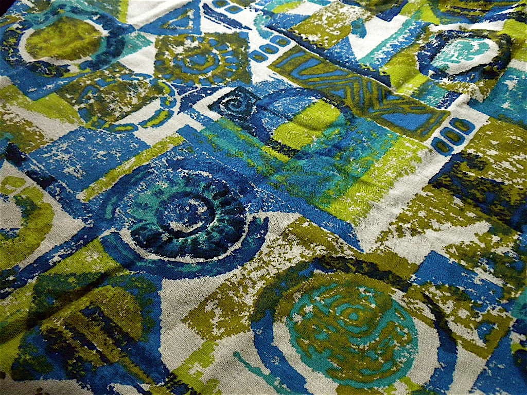 Vintage Modern Abstract Fabric - Upholstery in Greens and Blues - 2.2 Yards