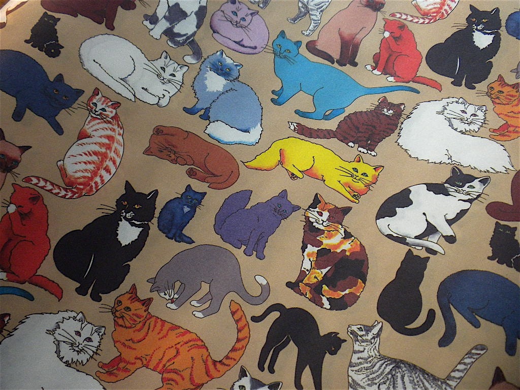 4 Sheets of Vintage Wrapping Paper - Colorful Fanciful Cats