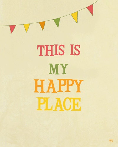 My Happy Place typography art print, happy quote, room decor, studio wall art, office decor, living room art, light beige, orange, yellow