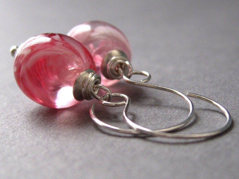 SALE - Vintage 1960s Raspberry Pink and White Lucite Earrings with Sterling Silver Ear Wires - coulis