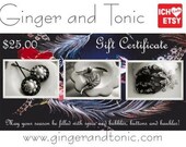 Ginger and Tonic Gift Certificate