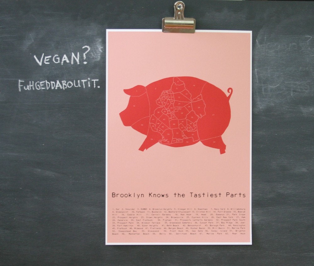 Brooklyn Knows the Tastiest Parts - neighborhood map & pig butchery poster