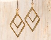 Diamonds Are... Modern Tribal Brass Diamond Earrings by Prairieoats