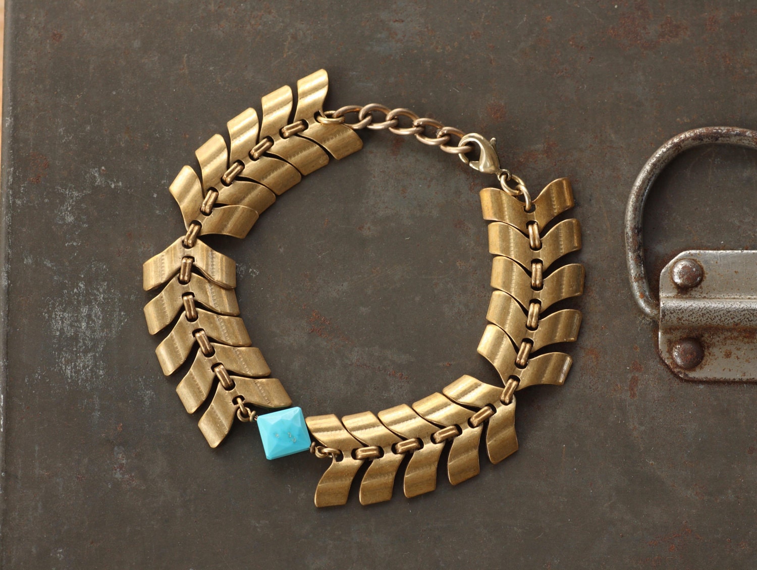 Choctaw - Urban Tribal Chevron Chain and Turquoise Bracelet by Prairieoats