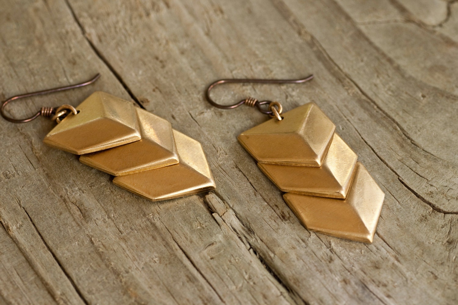 Shield Me - Geometric Brass Shield Earrings by Prairieoats