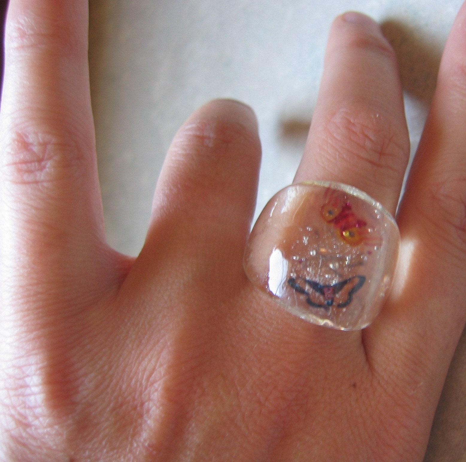 Two Butterflies and a Twig Ring (size 7)