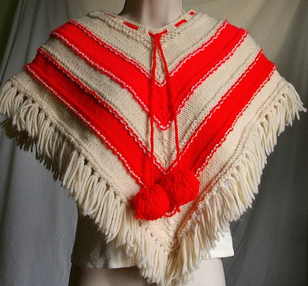 Wool Chevron Pom Pom Shawl