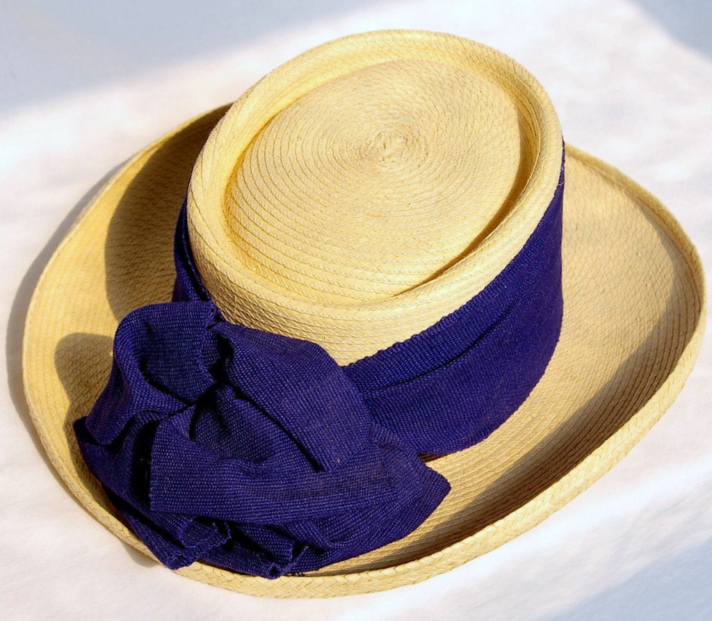 Vintage Handcrafted Hat with Cobalt Blue Wrap