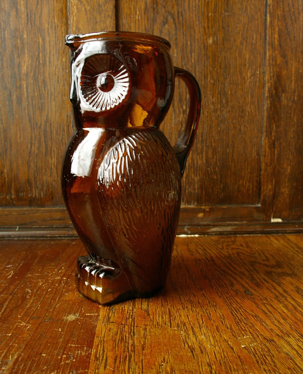 reserved for gingerakesler - Amber Glass Owl Pitcher/ Large Mug