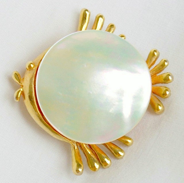 Mother of Pearl Blow-Fish Brooch by "JJ"