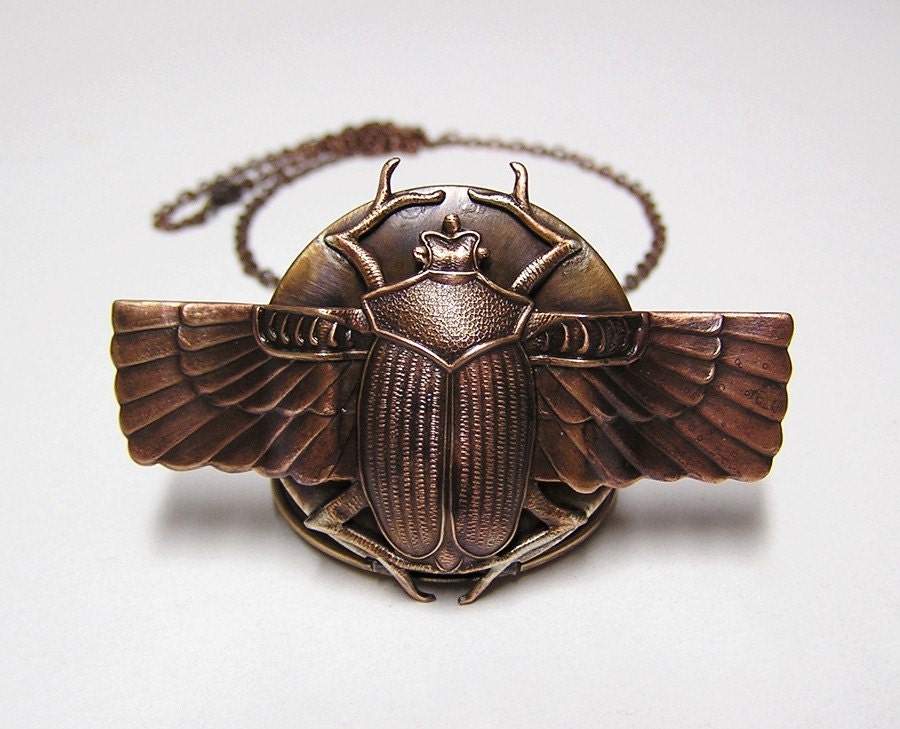 Steampunk Scarab Beetle Locket, Necklace Pendant