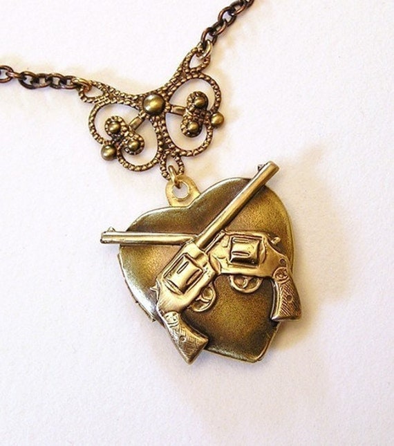 Steampunk double Guns Slinger, Necklace Pendant, Vintage