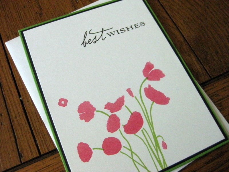 Best Wishes with Red Poppies Handmade Greeting Card