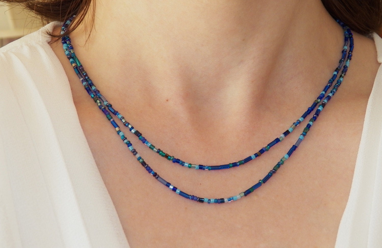 Blue Double Strand Necklace