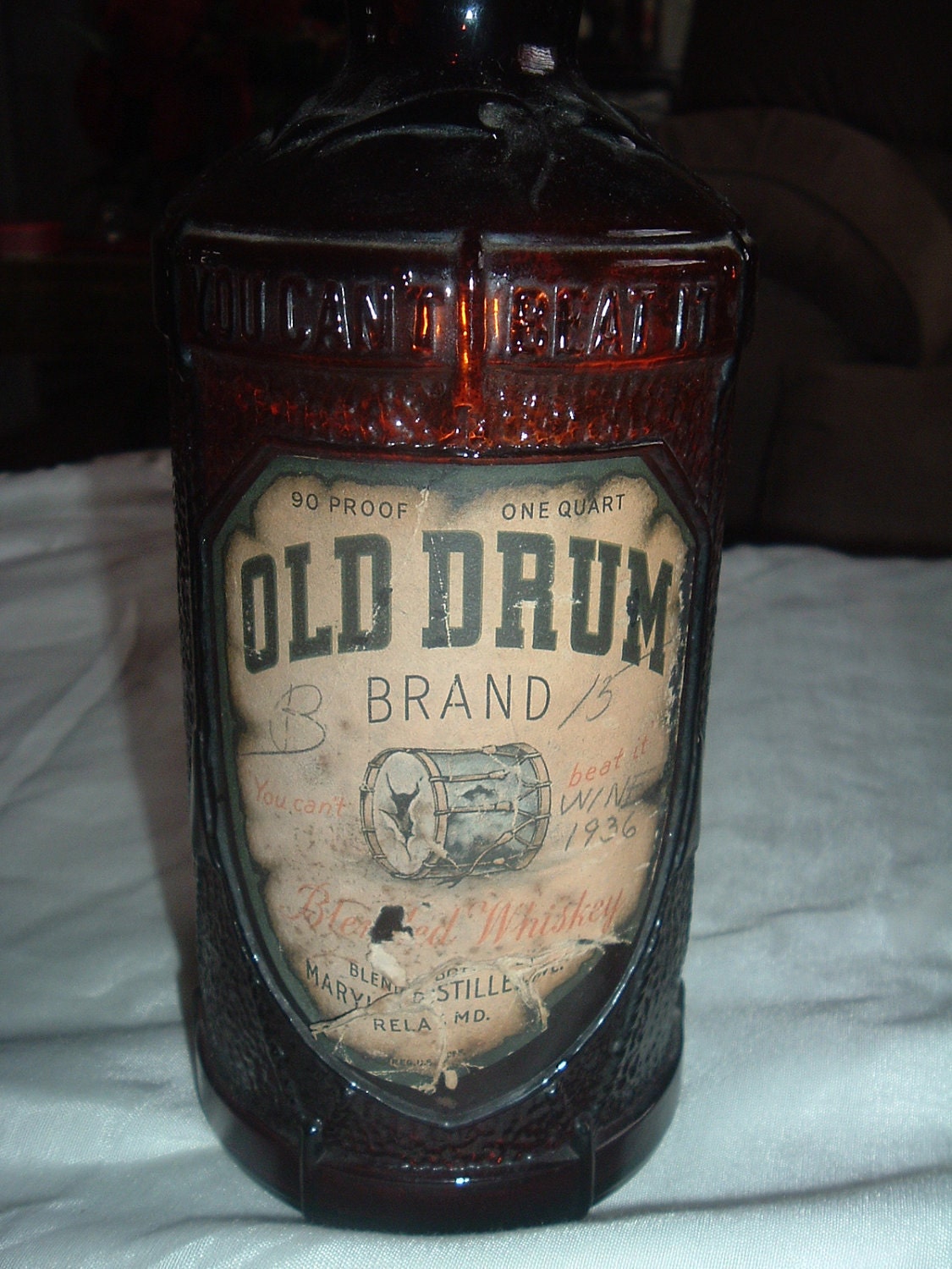 antique old drum brown whiskey bottle by handymanhowto on Etsy