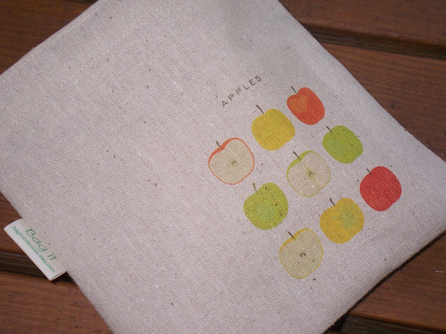 Reusable sandwich bag - Apples on natural unbleached cotton