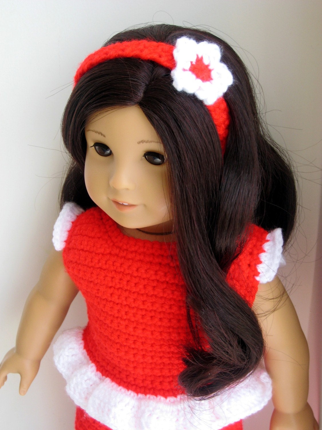 Instant Download PDF Crochet Pattern Capri Pants, Top, Flower Headband for American Girl 18 inch Dolls, Sleeveless Ruffle Shirt Short Pants