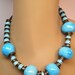 Vintage Necklace Big n Chunky Ceramic Aqua Beads Multiple Copper Spacers BoHo Hippi Summer Sale