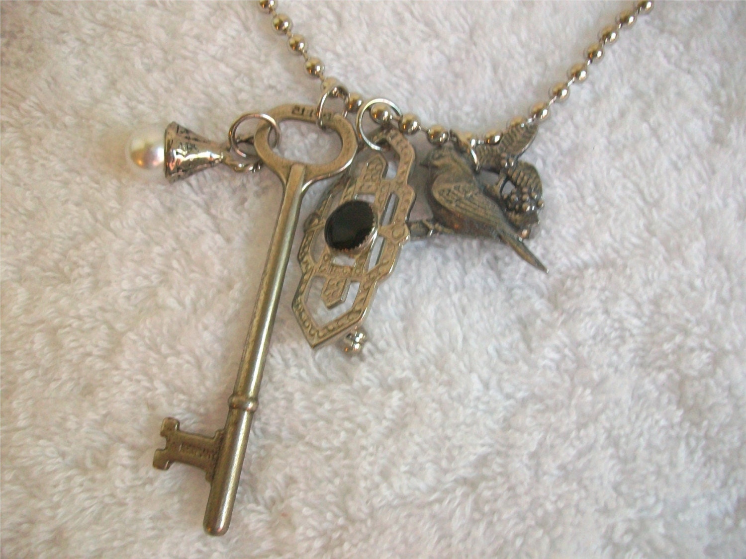 Silver Vintage Trinkets on a Chain Assemblage Repurposed Eco Friendly Steampunk Look