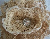Repurposed  Vintage Lace  Brooch Blossom Accessory Antique Button Center
