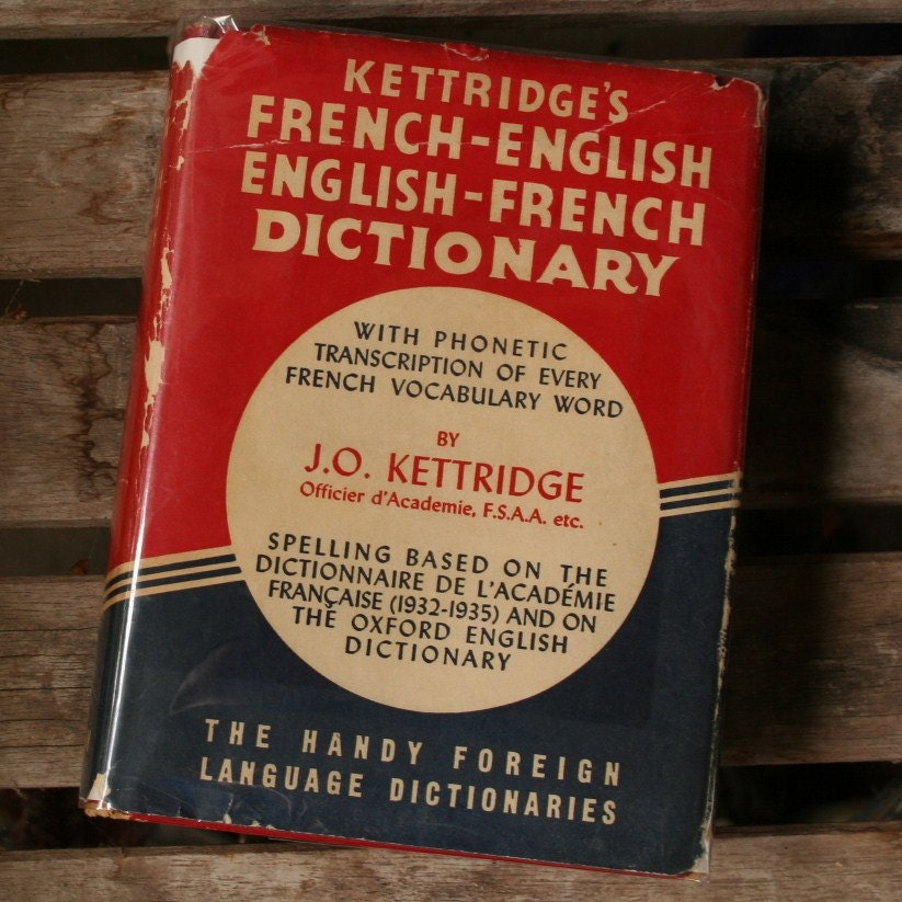 french english dictionary red mid century vintage