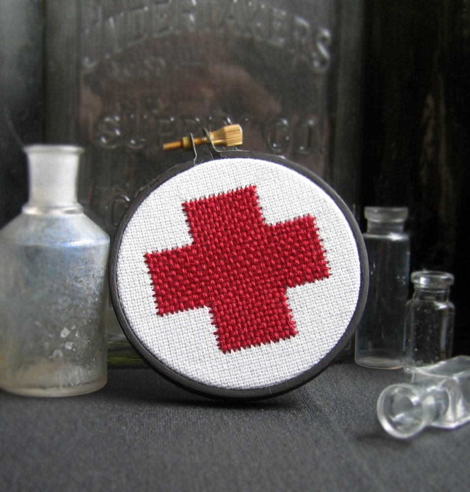 Red Cross Embroidery Hoop Wall Decor