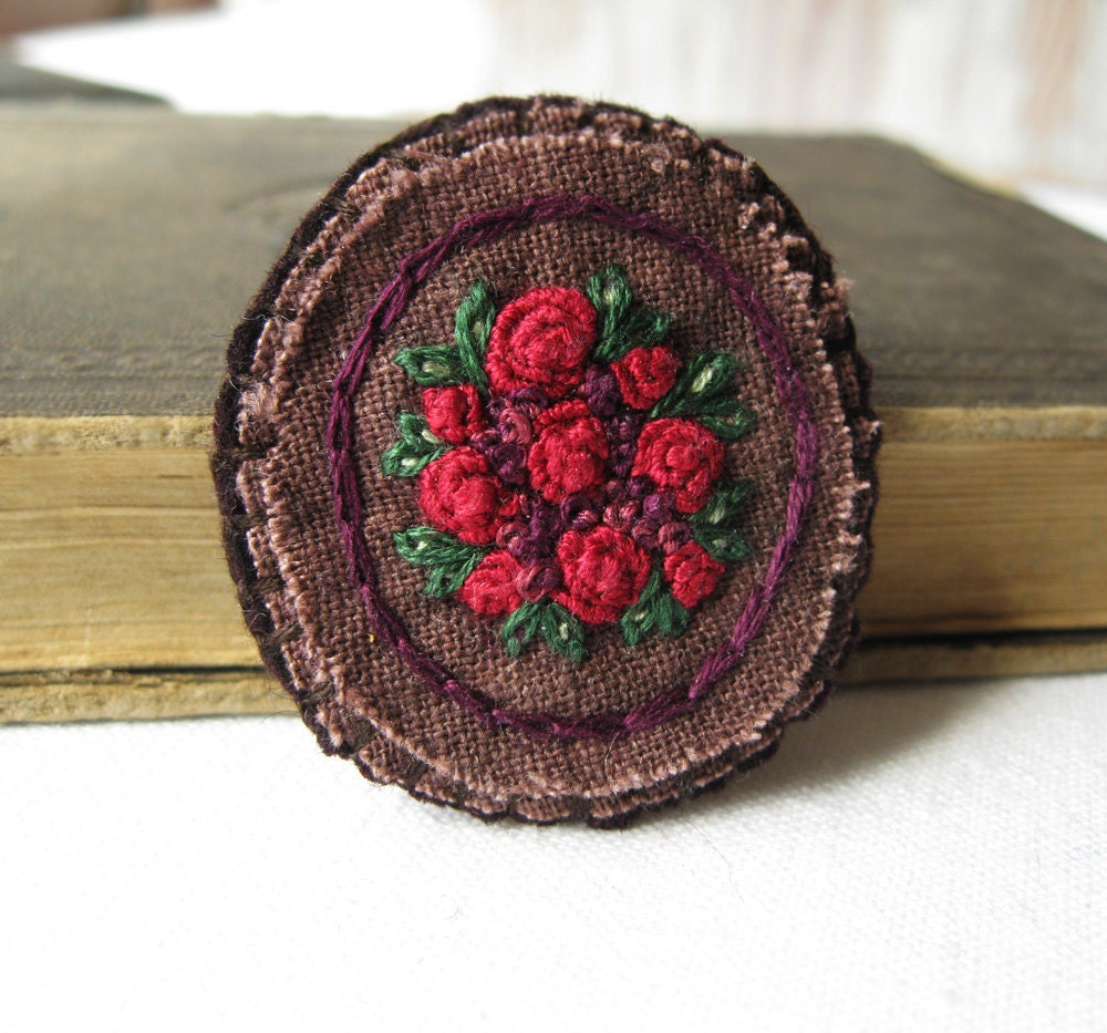 Red Rose Fabric Brooch