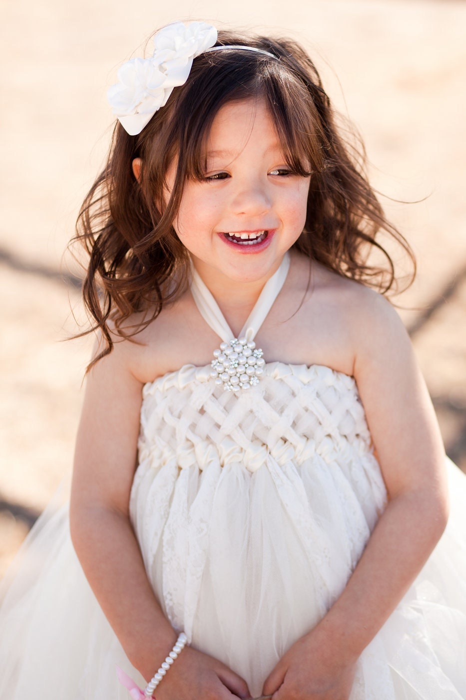 Sweet Sophistication Flower Girl Dress, Shown in Ivory, Size Large
