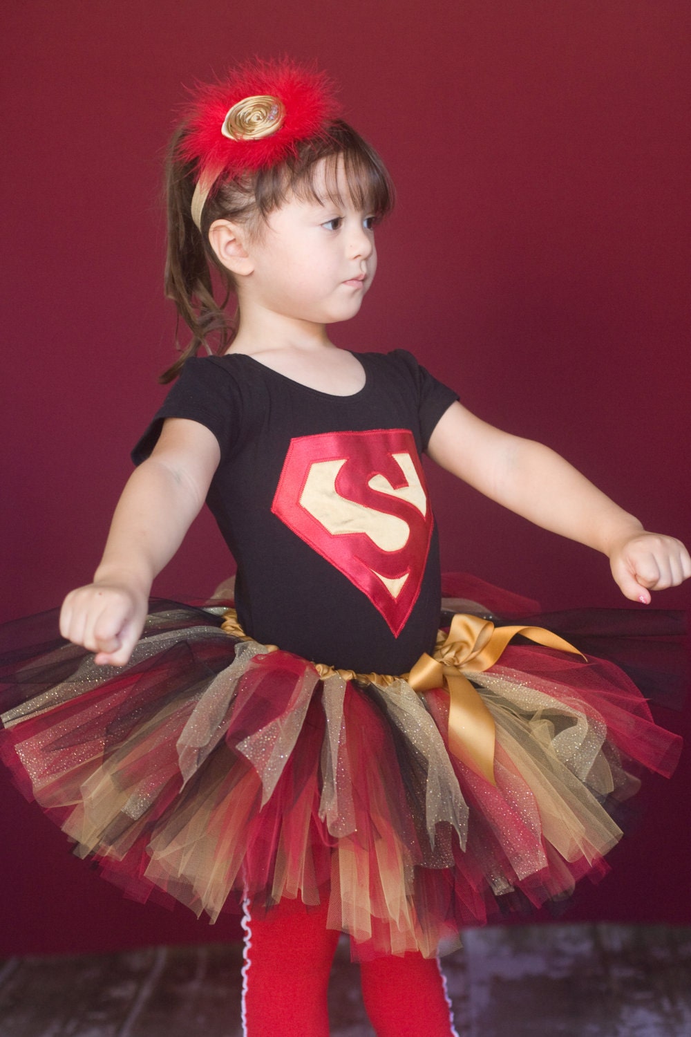 Super Girl Tutu in Red and Black, Preschool Size