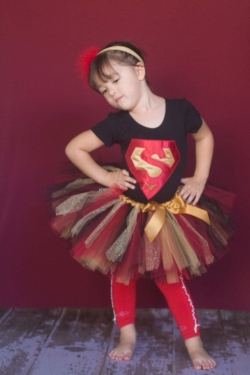 Super Girl Tutu in Red and Black, Preschool Size