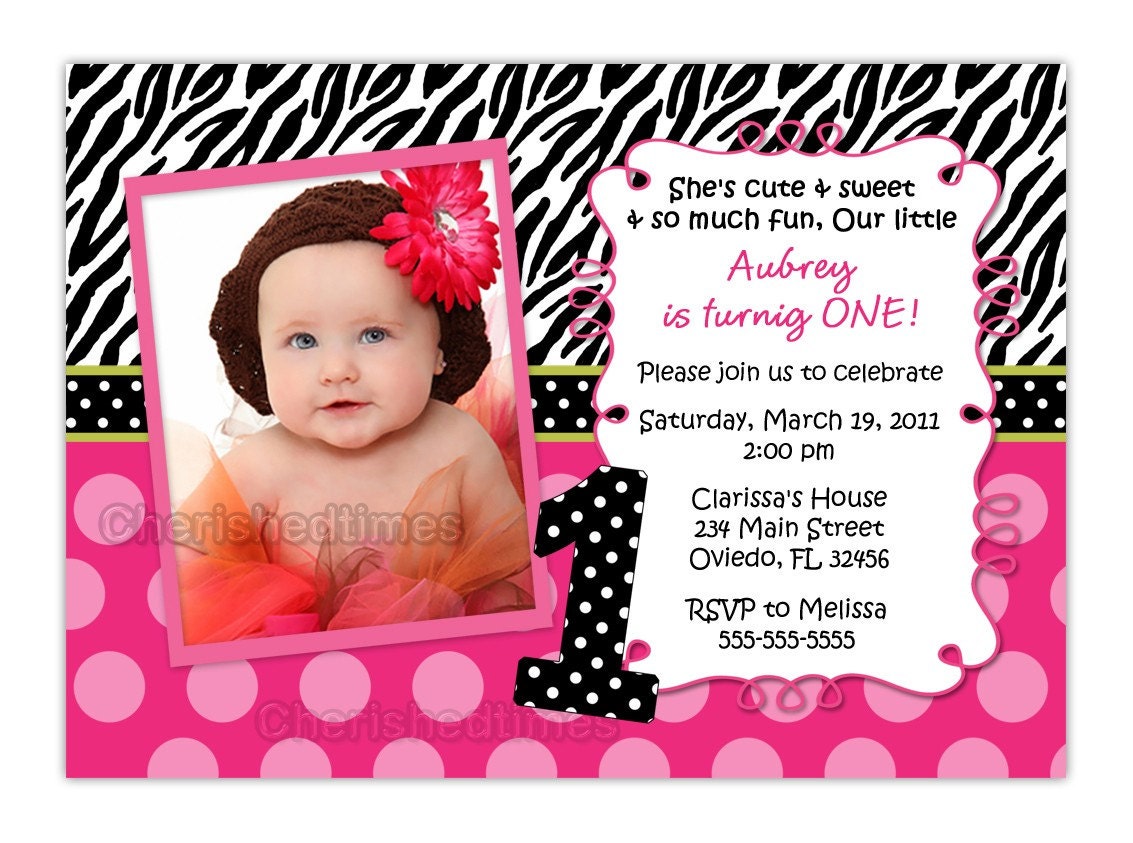 Dotty Zebra With Hot Pink Birthday Photo Card Invitation (You Print)